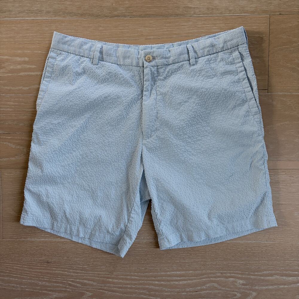 Peter Millar Featherweight Short Blue Seersucker Stripe Performance Golf Mens 36
